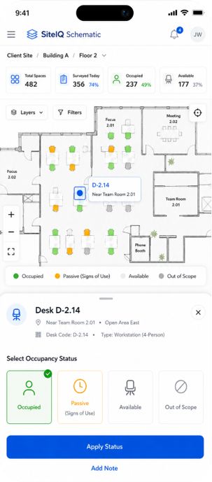 SiteIQ Schematic occupancy survey on a phone